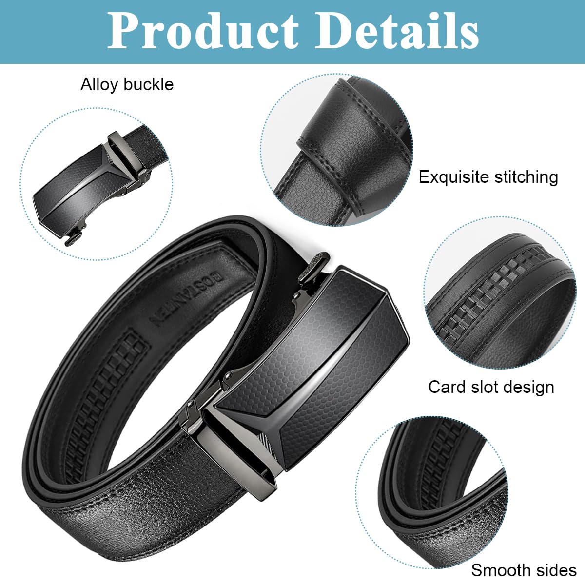 GUSTAVE Men's Belt Genuine Leather Slide Ratchet Belt with Automatic Buckle GUSTAVE Men's Belt Genuine Leather Slide Ratchet Belt with Automatic Buckle